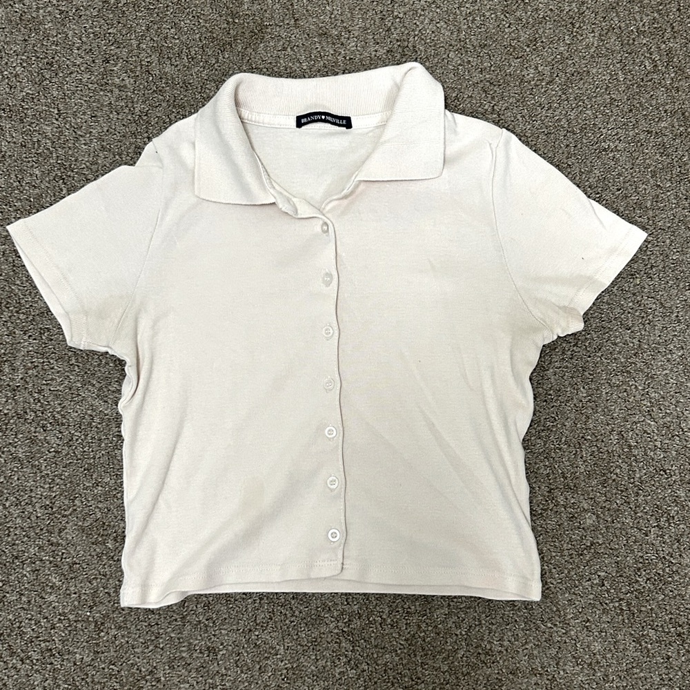 Brandy Melville Pink Fitted Button Down Polo Shirt